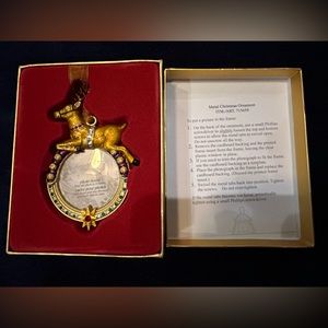 Reindeer Christmas Ornament Enamel Metal Rhinestone Photo Frame Costco NIB